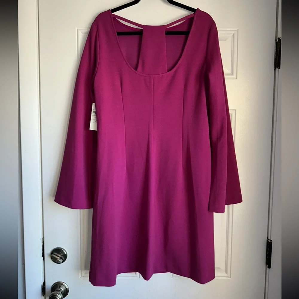 NWT Donna Morgan cut-out‎ back Shift Dress magenta pink size 14 long sleeve mini - Picture 3 of 5